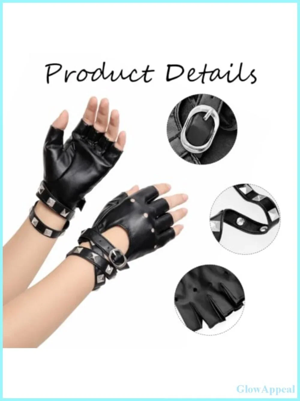 PU Leather Punk Fingerless Gloves with Studs and Adjustable Tie